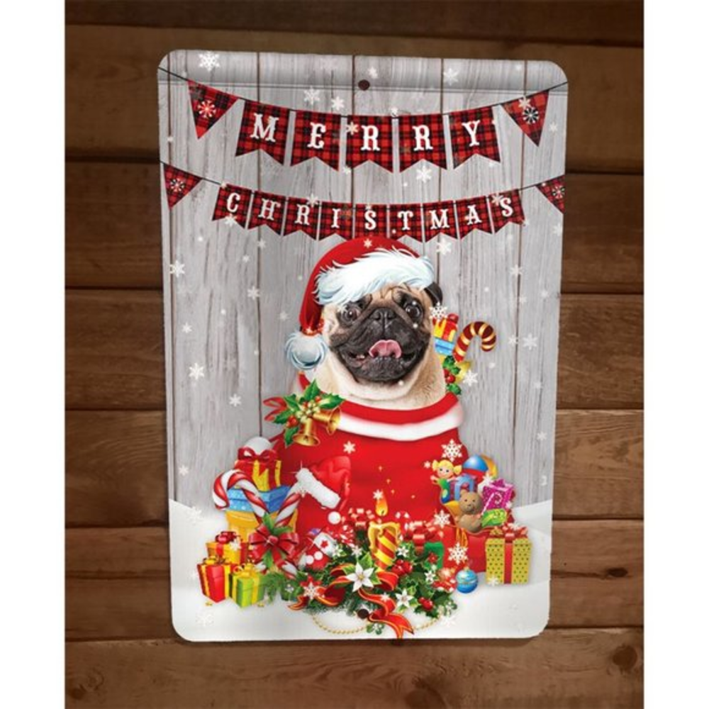 Merry Christmas Pug Dog Xmas 8x12 Metal Wall Sign Animal Poster #2
